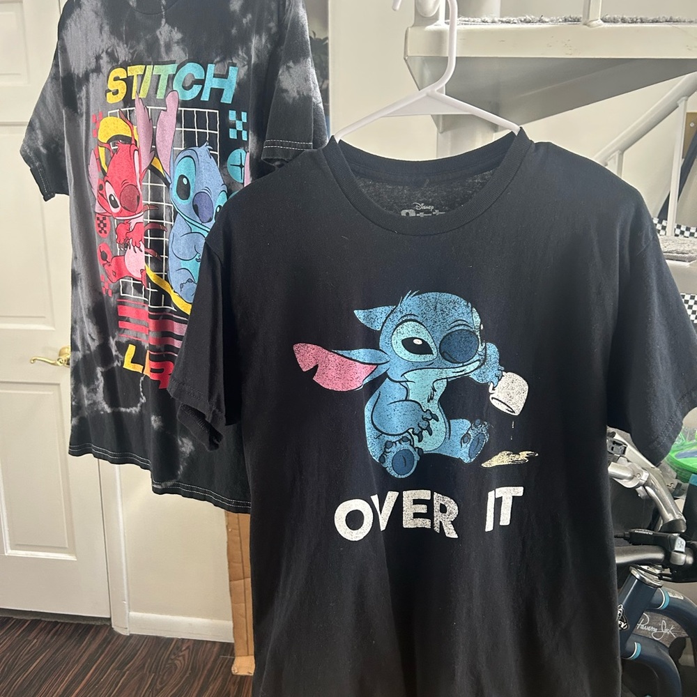 Disney Stitch Black T-Shirts with Blue and Pink Accents size M
